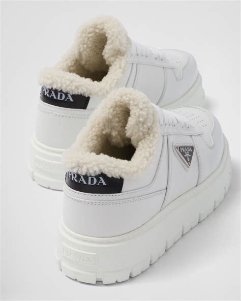 prada leather and shearling sneakers